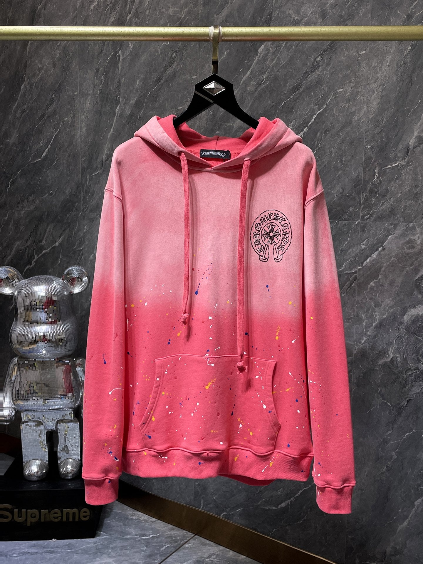 Pink Paint Chrome Hearts Hoodie